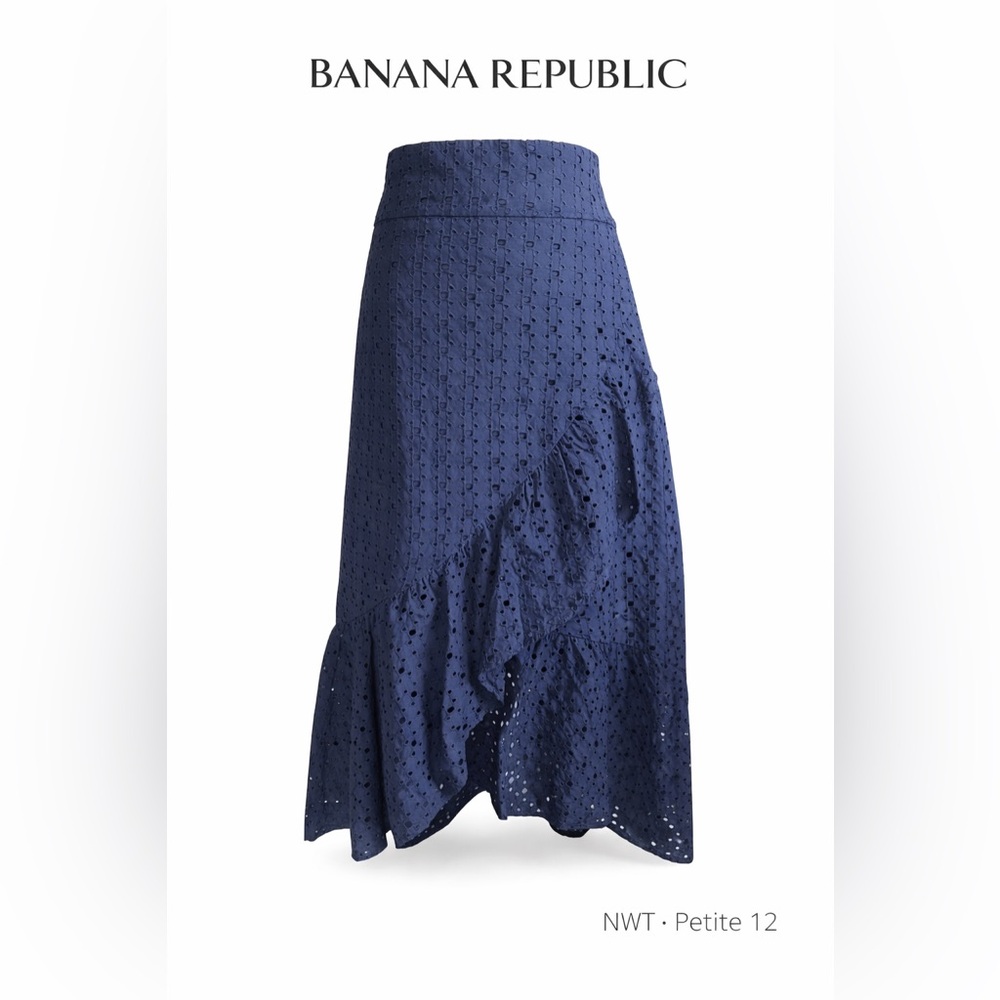 Banana Republic Navy Eyelet Ruffle Skirt Petite 12 NWT